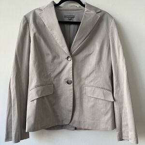 Ann Taylor Women's Two Button Notch Lapel Striped White & Gray Blazer Suit 14